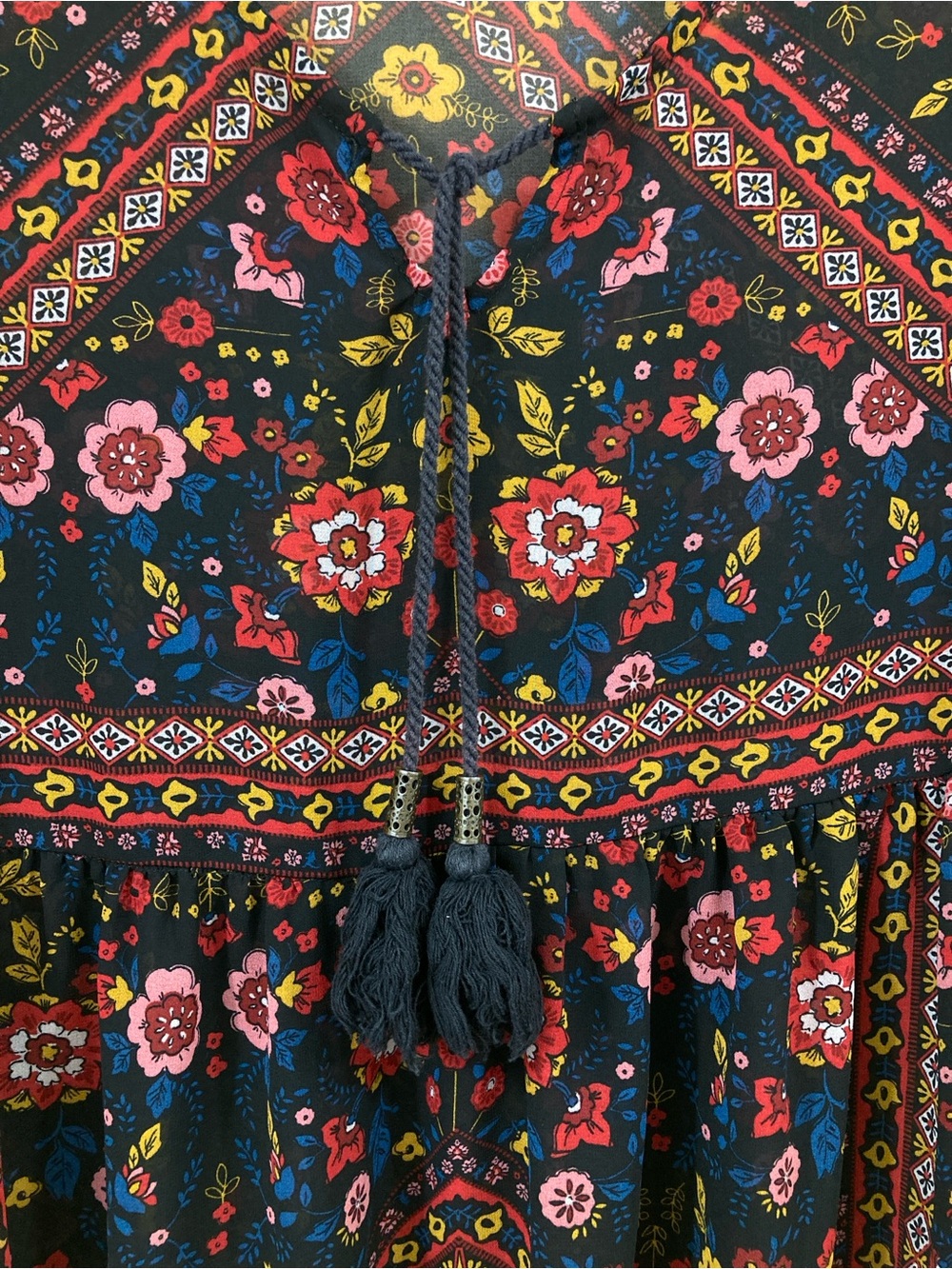 Xhilaration Multicolor Floral Boho Tunic with Tassel Ties Size S - Picture 3 of 11
